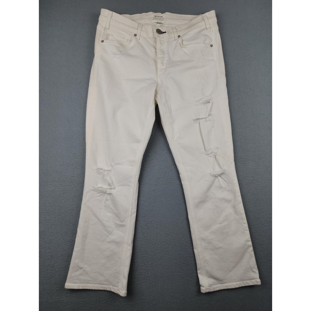 McGuire Jeans Womens 30 White Light Wash Mid Rise Distressed Crop Straight Leg